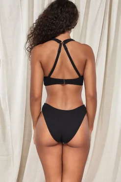 High-Waist|Bikini Bottoms<Sunsets Pacifica Black Sandy Scoop Bottom