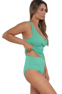 Plus Size|Underwire<Sunsets Aqua Mist Sandbar Rib Elsie Tankini Top