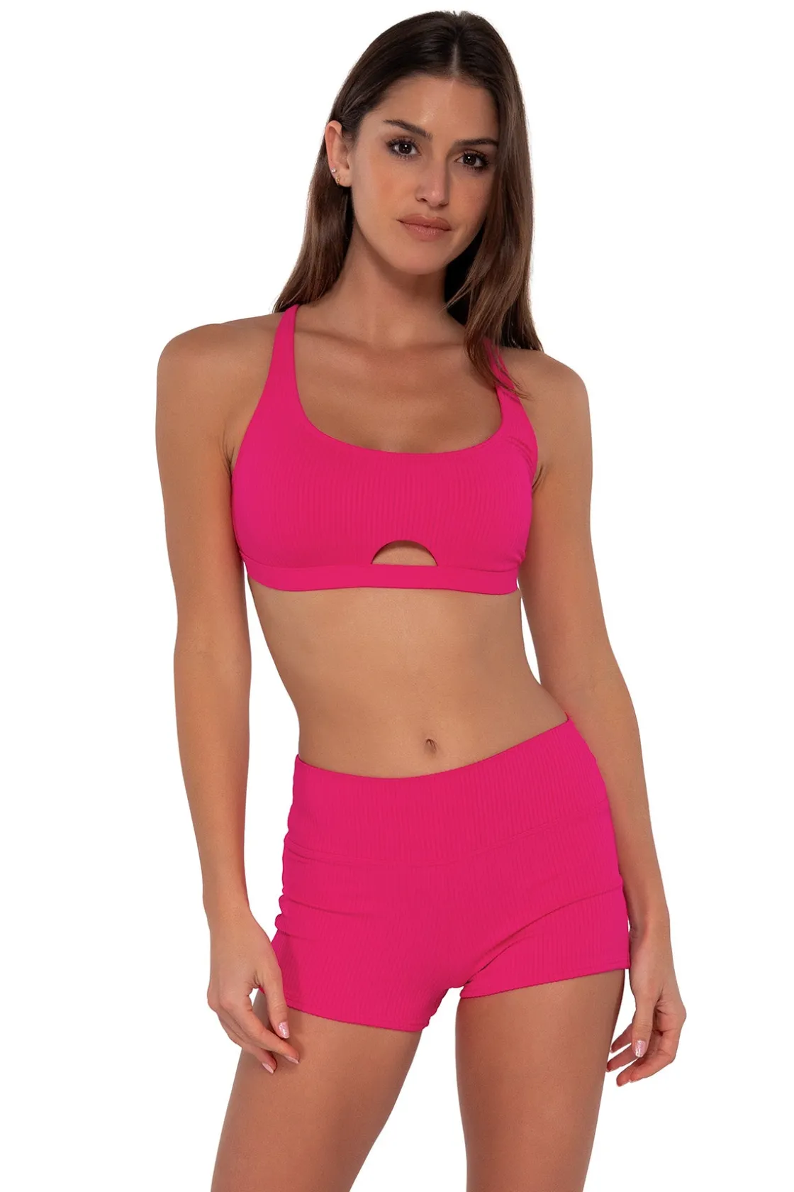 Plus Size|High-Waist<Sunsets Begonia Sandbar Rib Kinsley Swim Short