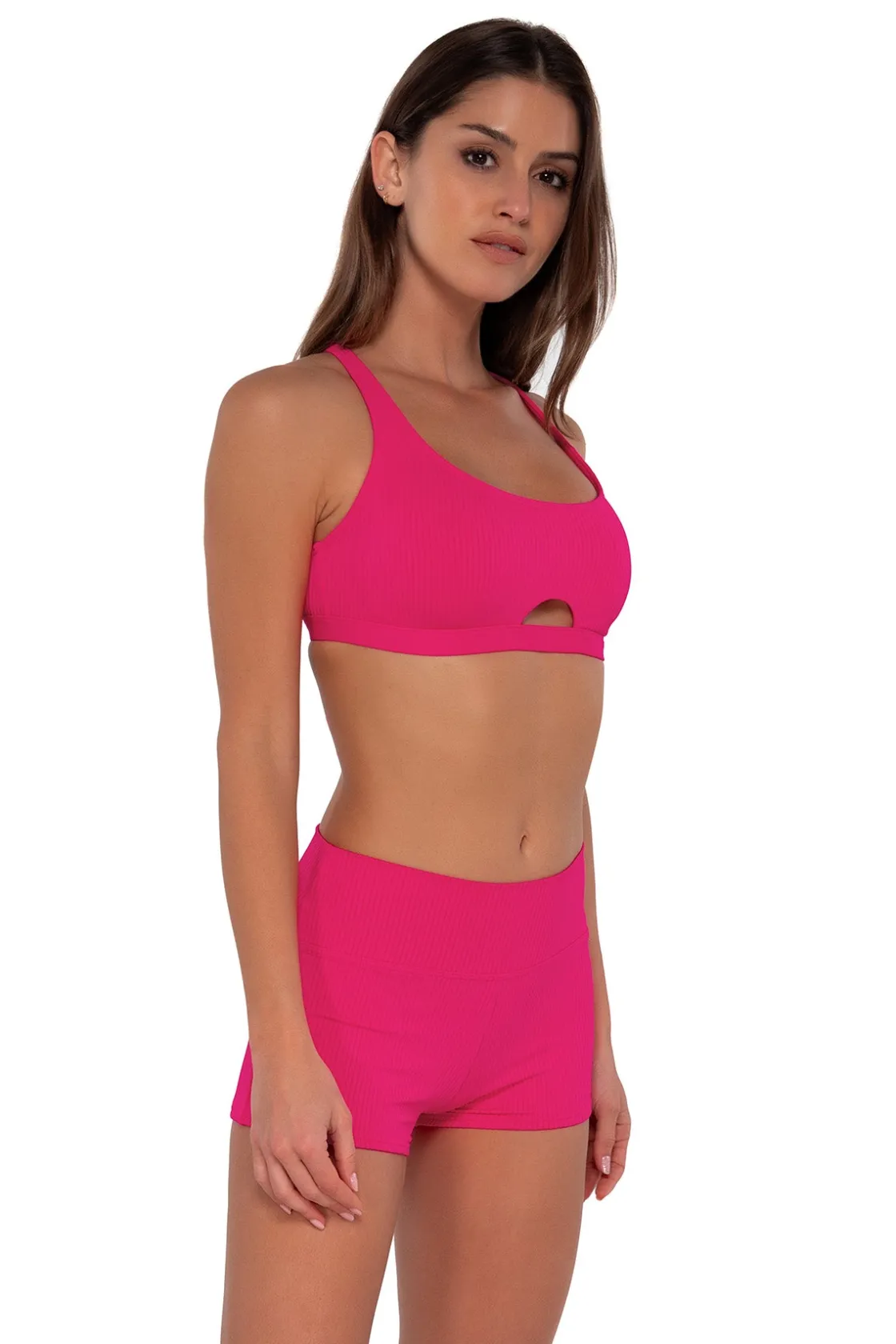 Plus Size|High-Waist<Sunsets Begonia Sandbar Rib Kinsley Swim Short