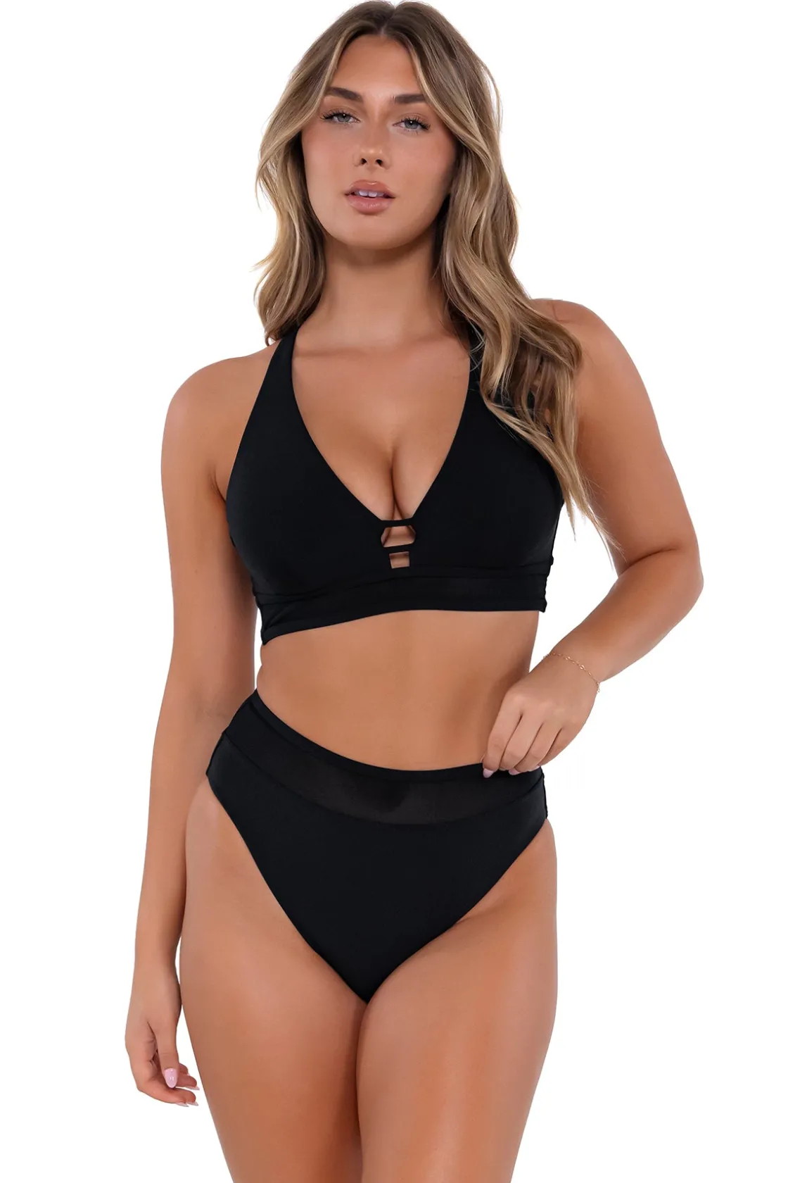 Plus Size|High-Waist<Sunsets Black Annie High Waist Bottom