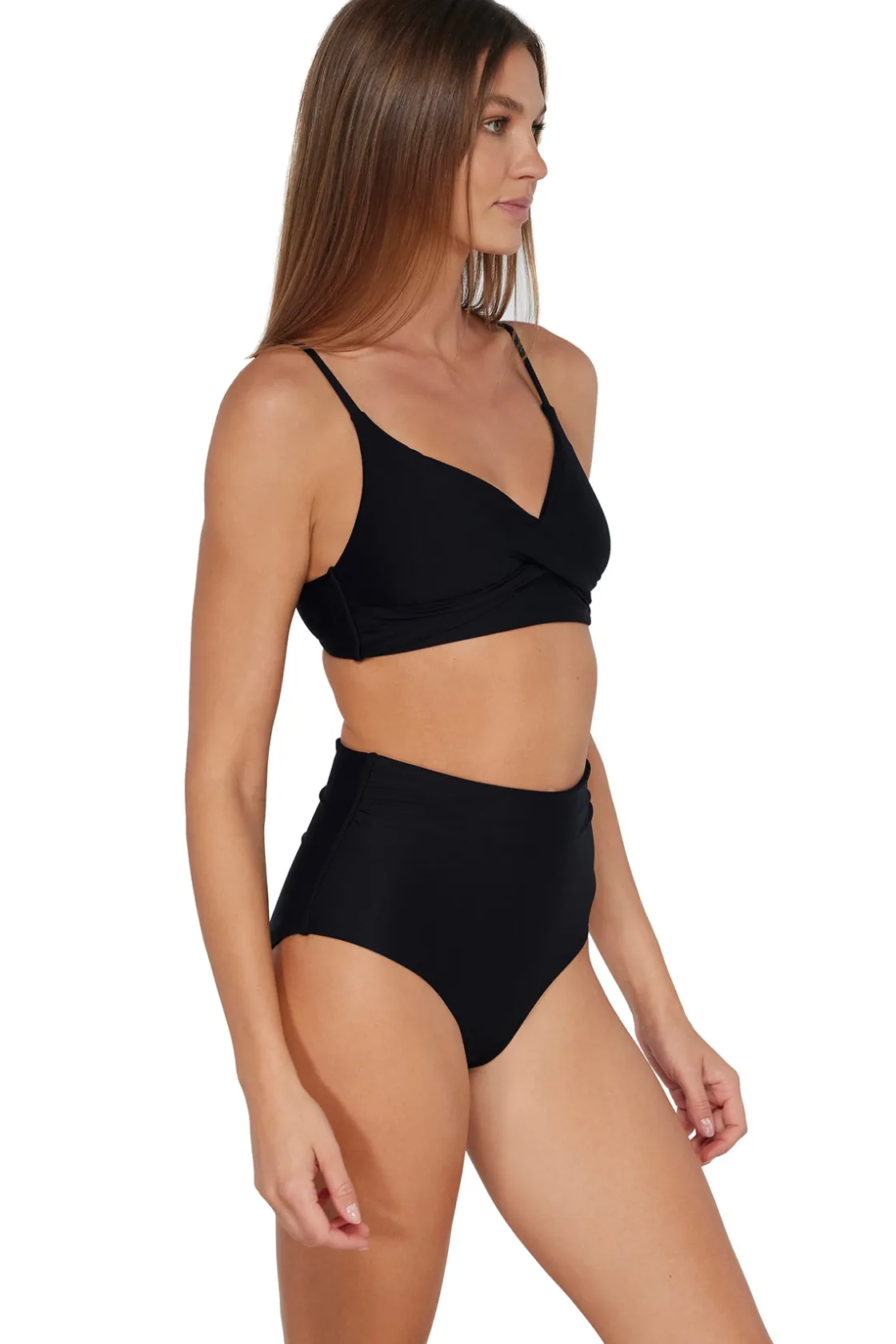 Plus Size|High-Waist<Sunsets Black Capri High Waist Bottom