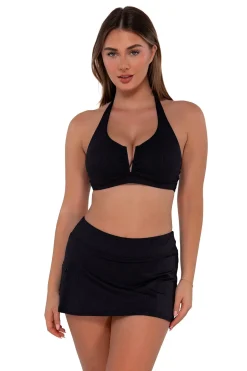 Plus Size<Sunsets Black Seagrass Texture Sporty Swim Skirt