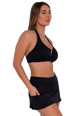 Plus Size<Sunsets Black Seagrass Texture Sporty Swim Skirt