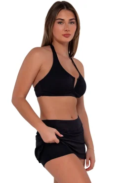 Plus Size<Sunsets Black Seagrass Texture Sporty Swim Skirt