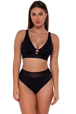 Plus Size|High-Waist<Sunsets Black Seagrass Texture Annie High Waist Bottom