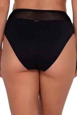 Plus Size|High-Waist<Sunsets Black Seagrass Texture Annie High Waist Bottom
