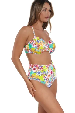 Plus Size|High-Waist<Sunsets Botanical Bliss Sandbar Rib Capri High Waist Bottom