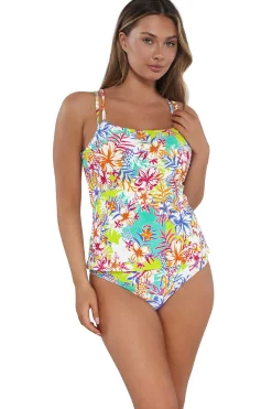 Plus Size|Underwire<Sunsets Botanical Bliss Sandbar Rib Taylor Tankini Top