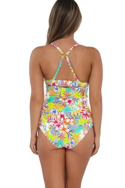 Plus Size|Underwire<Sunsets Botanical Bliss Sandbar Rib Serena Tankini Top