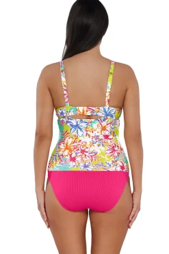 Plus Size|Underwire<Sunsets Botanical Bliss Sandbar Rib Serena Tankini Top