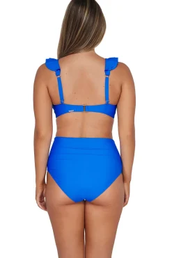 Plus Size|High-Waist<Sunsets Electric Blue Capri High Waist Bottom