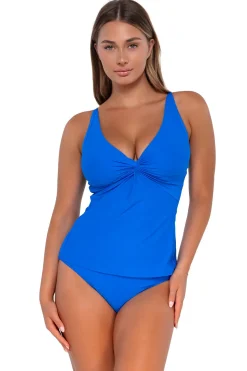 Plus Size|Underwire<Sunsets Electric Blue Forever Tankini Top