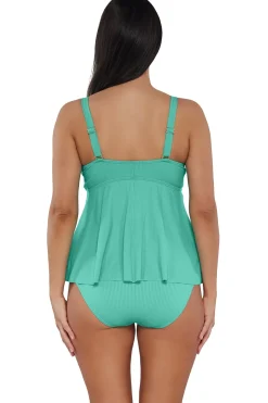 Plus Size|Underwire<Sunsets Escape Aqua Mist Sandbar Rib Marin Tankini Top