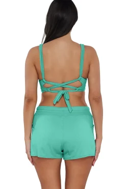 Plus Size<Sunsets Escape Aqua Mist Sandbar Rib Laguna Swim Short