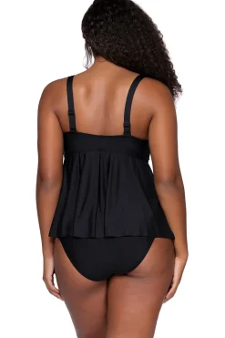Plus Size|Underwire<Sunsets Escape Black Marin Tankini Top