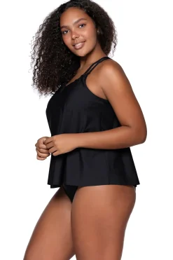 Plus Size|Tankinis<Sunsets Escape Black Sadie Tankini Top