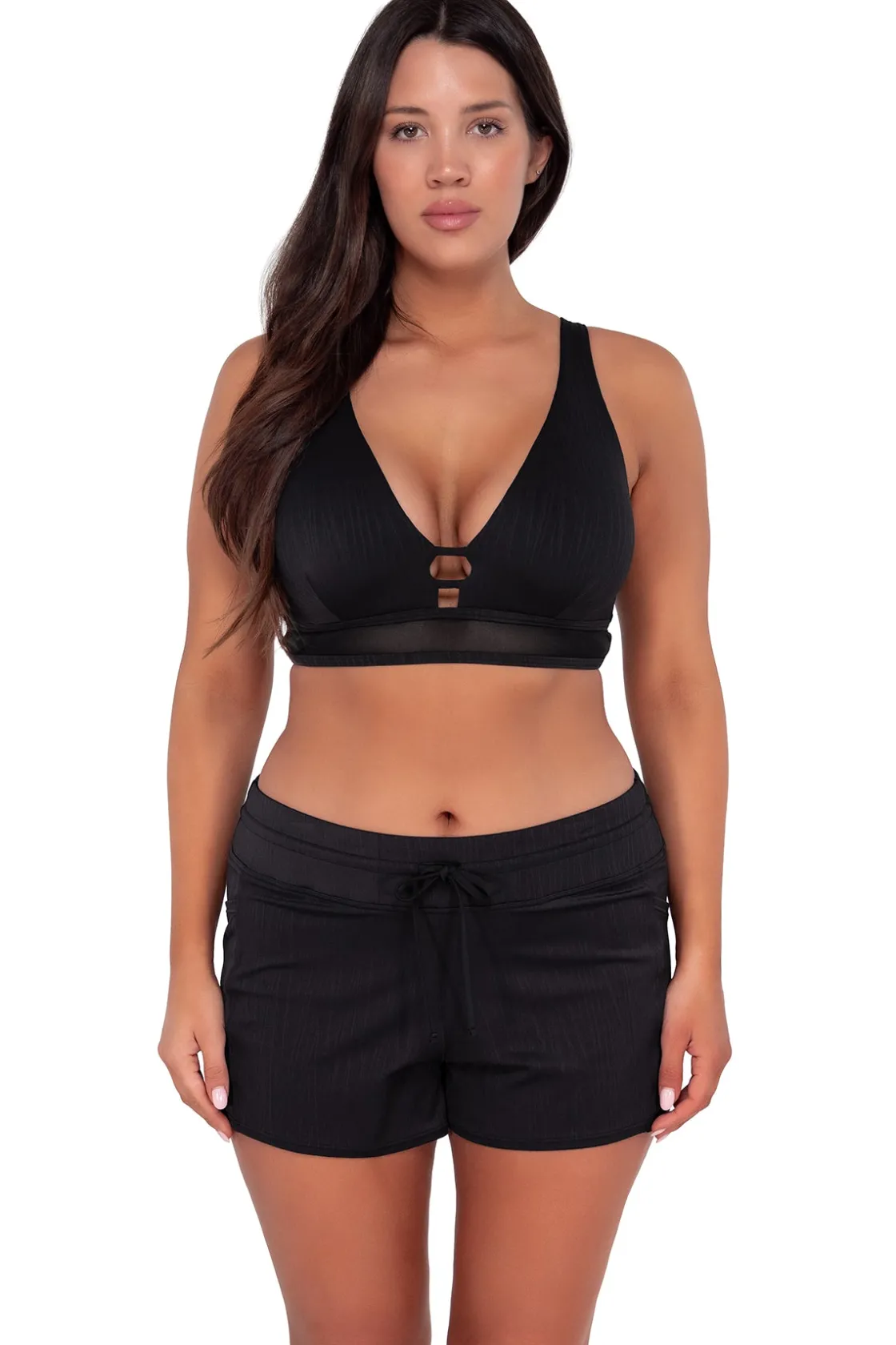 Plus Size<Sunsets Escape Black Seagrass Texture Laguna Swim Short