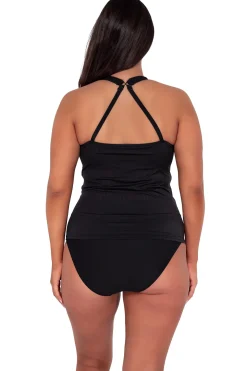 Plus Size|Underwire<Sunsets Escape Black Seagrass Texture Emerson Tankini Top