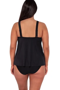 Plus Size|Wire-Free<Sunsets Escape Black Seagrass Texture Sadie Tankini Top