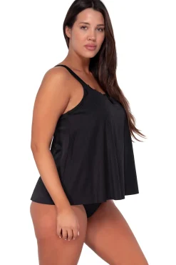 Plus Size|Wire-Free<Sunsets Escape Black Seagrass Texture Sadie Tankini Top