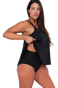 Plus Size|Wire-Free<Sunsets Escape Black Seagrass Texture Sadie Tankini Top
