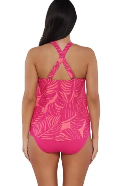 Plus Size|Wire-Free<Sunsets Escape Blushing Palms Sandbar Rib Sadie Tankini Top