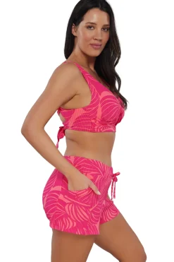 Plus Size<Sunsets Escape Blushing Palms Sandbar Rib Laguna Swim Short