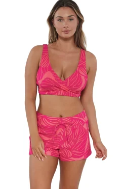 Plus Size<Sunsets Escape Blushing Palms Sandbar Rib Laguna Swim Short