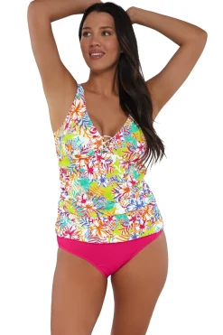 Plus Size|Underwire<Sunsets Escape Botanical Bliss Sandbar Rib Emerson Tankini Top