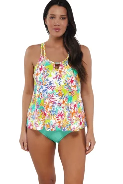 Plus Size|Wire-Free<Sunsets Escape Botanical Bliss Sandbar Rib Sadie Tankini Top
