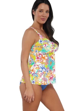 Plus Size|Wire-Free<Sunsets Escape Botanical Bliss Sandbar Rib Tori Tankini Top