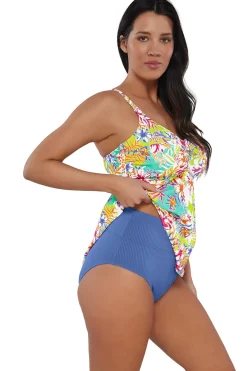 Plus Size|Wire-Free<Sunsets Escape Botanical Bliss Sandbar Rib Tori Tankini Top
