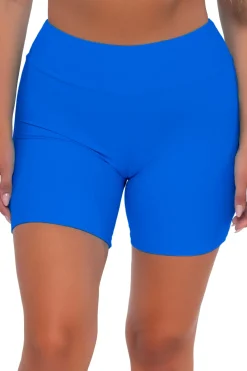 Plus Size|High-Waist<Sunsets Escape Electric Blue Bayside Bike Short