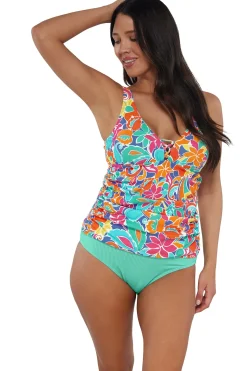 Plus Size|Underwire<Sunsets Escape Festive Floral Sandbar Rib Emerson Tankini Top
