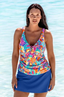 Plus Size|Underwire<Sunsets Escape Festive Floral Sandbar Rib Emerson Tankini Top