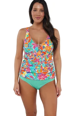 Plus Size|Underwire<Sunsets Escape Festive Floral Sandbar Rib Emerson Tankini Top