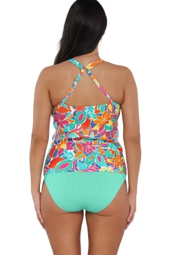 Plus Size|Underwire<Sunsets Escape Festive Floral Sandbar Rib Emerson Tankini Top