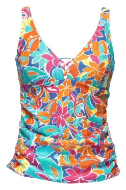 Plus Size|Underwire<Sunsets Escape Festive Floral Sandbar Rib Emerson Tankini Top