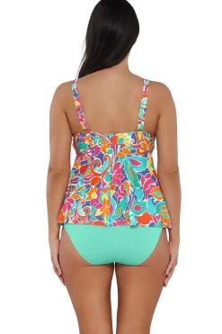 Plus Size|Underwire<Sunsets Escape Festive Floral Sandbar Rib Marin Tankini Top