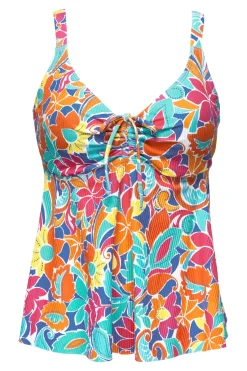 Plus Size|Underwire<Sunsets Escape Festive Floral Sandbar Rib Marin Tankini Top