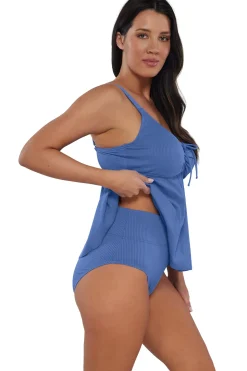 Plus Size|Underwire<Sunsets Escape Harbor Blue Sandbar Rib Marin Tankini Top
