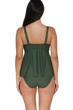 Plus Size|Underwire<Sunsets Escape Island Green Marin Tankini Top