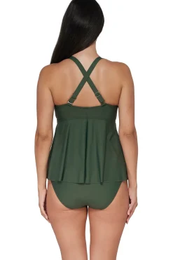 Plus Size|Underwire<Sunsets Escape Island Green Marin Tankini Top