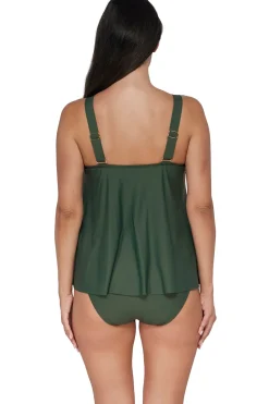 Plus Size|Wire-Free<Sunsets Escape Island Green Sadie Tankini Top