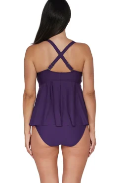 Plus Size|Underwire<Sunsets Escape Paradise Plum Marin Tankini Top