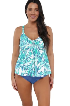 Plus Size|Underwire<Sunsets Escape Sea Breeze Sandbar Rib Marin Tankini Top