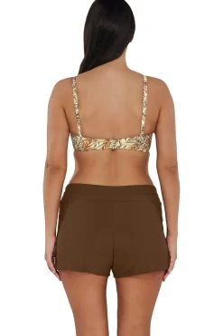 Plus Size<Sunsets Escape Tiki Brown Laguna Swim Short
