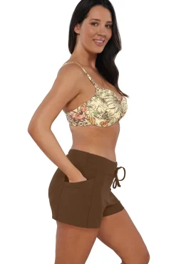 Plus Size<Sunsets Escape Tiki Brown Laguna Swim Short