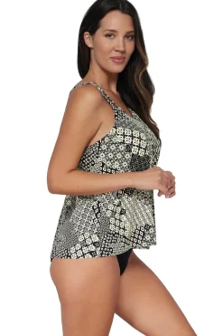 Plus Size|Wire-Free<Sunsets Escape Venice Seagrass Texture Sadie Tankini Top